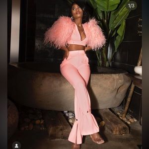 Cropped Feather Sleeve Top